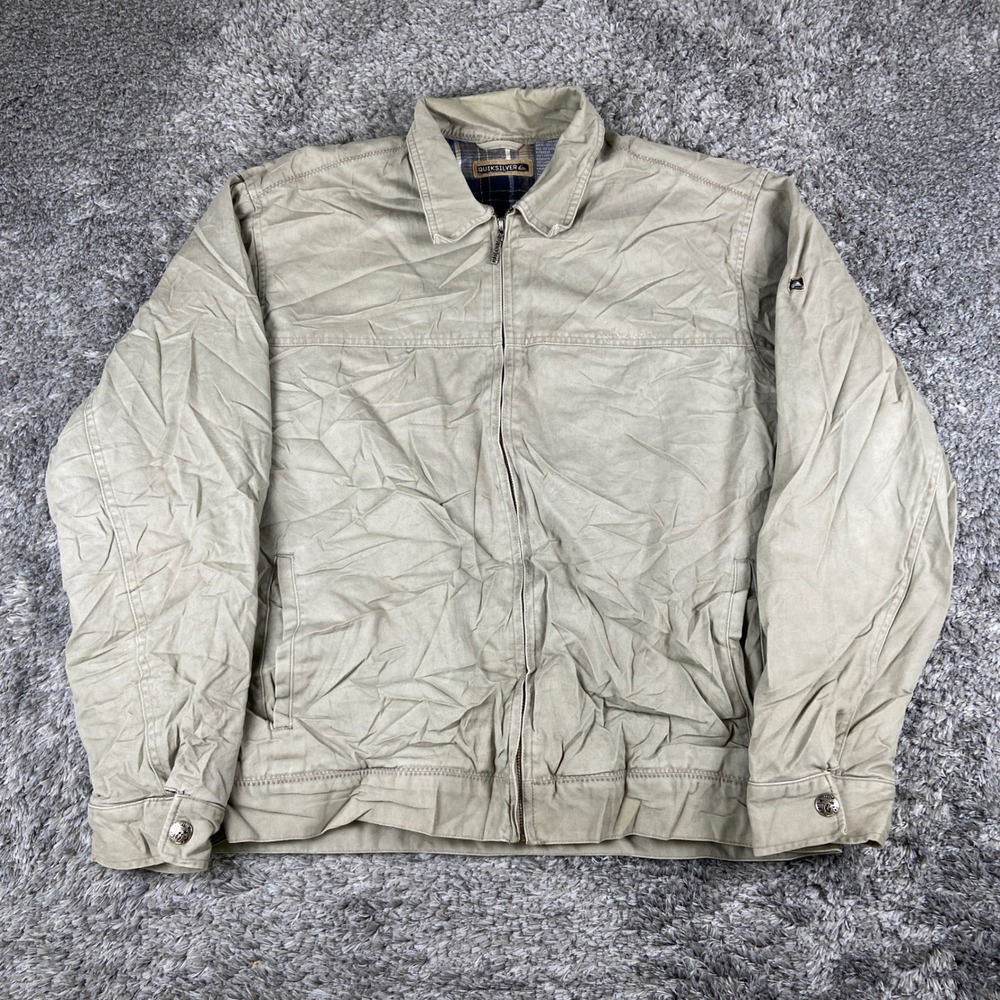 Vintage Quiksilver Harrington Jacket Men M Tan Plaid Lined Cotton Twill Full Zip